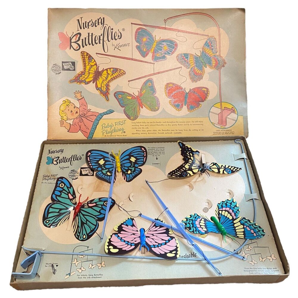 VTG Crib Mobile 1950s Butterflies by Kenner Baby's First Plaything In Box #211